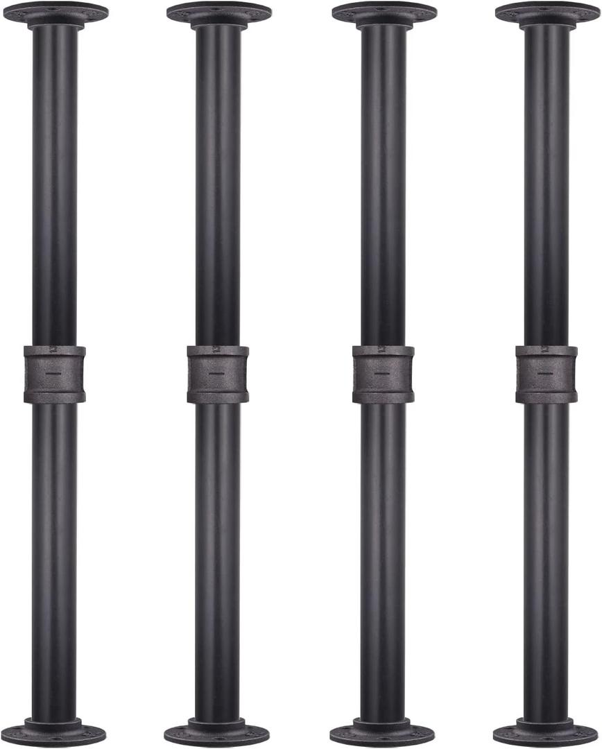 MUZIK 4 Pack Industrial Pipe Table Leg Set, Iron Base Legs for Coffee & End Tables, Desks, Nightstand - Custom Vintage Tables and Furniture Decorations (22 1 inch), Black