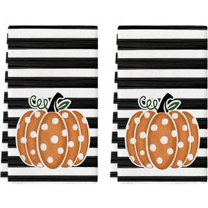 4 x Artoid Mode Orange Pumpkin Stripe Fall Kitchen Towels Set of 2 18x26 Inch