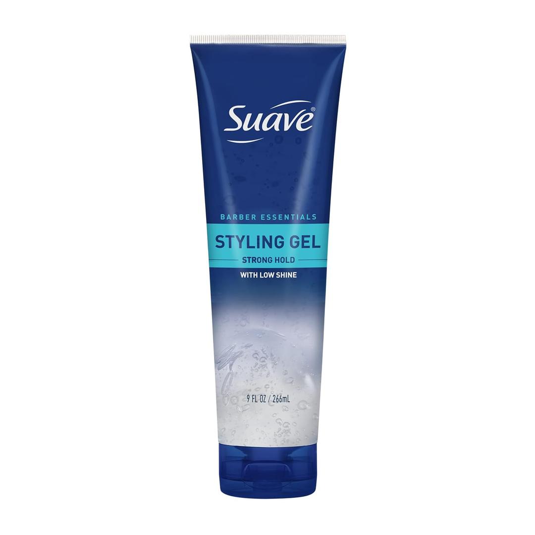 Suave Barber Essentials Styling Gel for Men, Strong Hold and Low Shine, No Flakes, Barber-Quality Results, 9 oz (9 Ounce (Pack of 1))