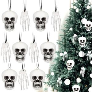 Poen 24 Pcs Mini Horror Christmas Skull Hanging Tree Gothic Ornament Skull Plastic Mini Christmas Small Skeleton Head Decoration Spooky Xmas Hanging Ornament for Xmas Party Supplies