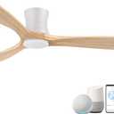 Smart 52 Wood Flush Mount Ceiling Fans with Lights and Remote,Quiet DC Motor,Outdoor Indoor Ultra Low Profile Ceiling Fan works with Alexa WIFI APP,Modern White Ceiling Fan for Bedroom Patio