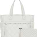 Tote Bag for Women, 15.6 Inch Laptop Bag, Large Quilted Work Shoulder Bag Ultra Lightweight Puffer Handbag for Travel (23L, Beige)