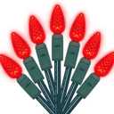 C3 Christmas Lights 50 Red LED String Lights, 120V UL, 17FT Green Wire Xmas Lights for Indoor & Outdoor Use, Trees, Pathway, Holiday Party Decorations