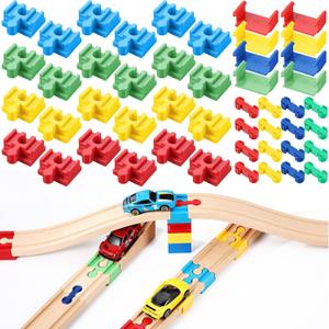 Soulchen 48 Pcs Wooden Train Track Accessories with 3 Distinct Pieces Wooden Track Connector Pieces Compatible with Block and Most Railroad Set Train Expansion Pack for Adult Christmas Birthday Gift