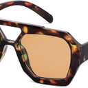 Livho Inspired Aviator Sunglasses for Women Men Hexagonal Square Thick Frame Double Bridge Sun Glasses (Tortoiseshell/ Light Brown)