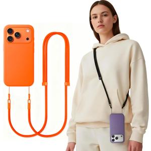 Phone Lanyard Crossbody Compatible with iPhone 17/Air/Pro/Max Phone Cases & Most Phone Cases, Adjustable Anti-Theft Neck Holder for Women & Men(Case Not Included) (Orange)