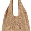 Sightor Crochet Tote Bag, Mesh Beach Bag Knit Summer Hobo Bag Vacation Boho Tote Bag for Women (Brown)