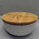 ECOWAY Melamine Salad Bowl with Bamboo Lid & Servers, Bamboo Fiber Salad Serving Bowl 4Qt, Salad Mixing Utensils with Tongs Spoon for Salad, Fruit, Soup, Vegetables, Pasta, Dessert Bowls, 9.84 Inches