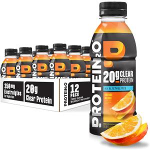 Protein2o Hydration Drink - 2-in-1 Liquid Clear Whey Protein Isolate and Electrolyte Drink - 20g Protein, Vitamins B5, B6 - Post-Workout Recovery - 16.9 Fl Oz - 12 Count Orange Mango