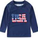 Toddlers Baby Boys' 3-Piece Rashguard Set Kids Bathing Suit Set with Hat UPF 50+ (6-9 Months, Usa Flag)