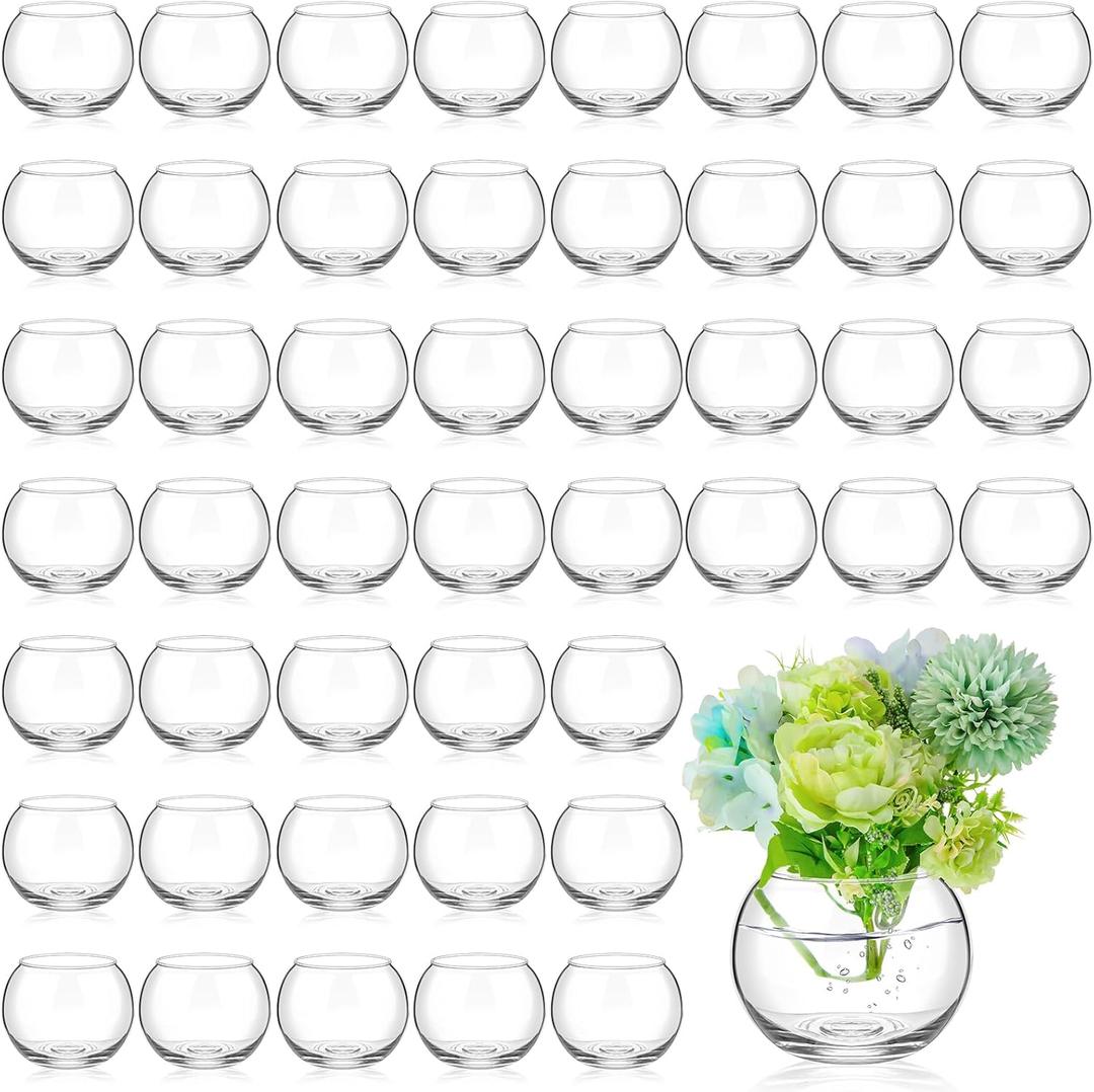 Zopeal 48 Pcs Fish Bowl Vase Glass Bubble Bowl Globe Glass Clear Bubble Vase Round Terrarium Goldfish Flower Centerpiece for Wedding Event Arrangement Office Home (3.5" h X 4.7" w)