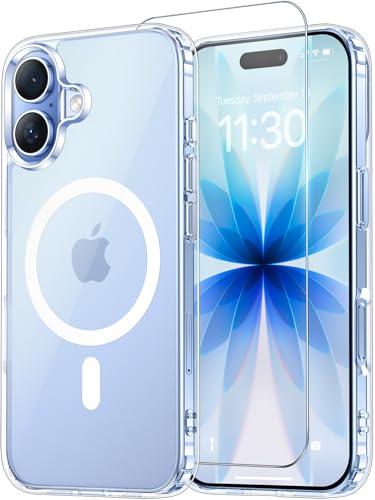 Temdan for iPhone 17 Case Clear with Screen Protector, Compatible with Magsafe, Anti-Yellowing, Military-Grade Protection, Shockproof Slim Magnetic Phone Case Cover, Transparent
