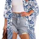 OFEEFAN Kimonos for Women Swimsuit Coverup Beach Casual Loose Cardigans for Swimwear (Blue, M)