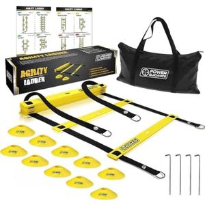 POWER GUIDANCE Agility Ladder (20 Feet) with Cones for Speed Agility Training & Quick Footwork Exercise - Soccer & Football Training Equipment for Adults, Youth & Kids (Yellow)
