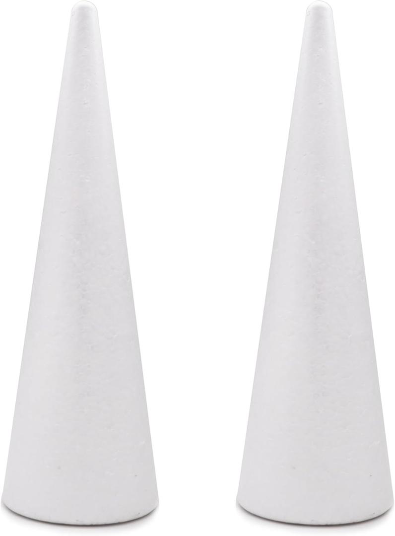 Crafare 2 Pack Foam Cones for Crafts 4.56x15.7 Inch Polystyrene Large Christmas Tree Foam Cones for Holiday Arts Project Wedding Table Centerpiece and Floral Arrangement Supplies