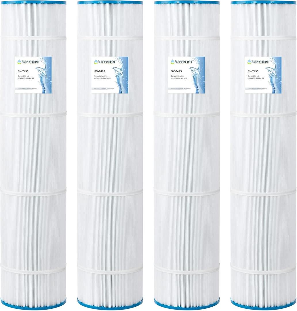 SV-7495 Swimming Pool and Spa Replacement Filter Cartridge Replaces for Unicel-7495 125Sq.ft Filbur FC-1296 PA126 Hayward SwimClear C5020,5000, CX1260RE 71253 4 Pack