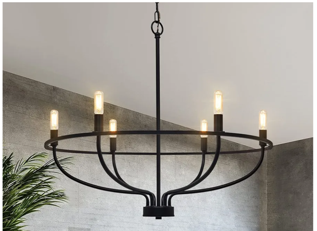 Black Dining Room Light Fixture, 6-Light Farmhouse Black Chandelier for Bedroom Metal Candle Chandeliers Hanging Lighting for Kitchen Living Room Entryway Foyer