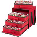 OIAHOMY Christmas Ornament Storage Box with Adjustable Dividers, Christmas Storage Container with Side Open Stores up to 64-3'' Ornaments, 4 Removable Drawer Style Trays - Red