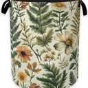 Laundry Hamper, Green Herb Leaf Laundry Basket, Farm house Wildflower Portable Collapsible Laundry Room Organization Storage for Dorm Room, Nursery, Bathroom, Bedroom, 16x20 Inch