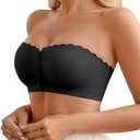 DEANGELMON Strapless Bra for Women Front Closure Non-Slip Padded Bandeau Bras Comfortable Wavy Edge Tube Top Bralette(1P2,L) Black, L
