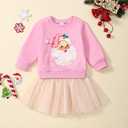 Toddler Girl Christmas Outfit Santa Claus Sweatshirt+Tutu Gauze Skirts Winter Clothes 1-7 Years (Pink)