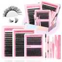 Lash Clusters Kit with 2X Bond&Seal 3 Styles 760Pcs Clusters Lashes Extension Volume Soft Eyelash Extension Kit 80D+100D D Curl Wispy Natural DIY Individual Lash Clusters Kit Box for Beginners