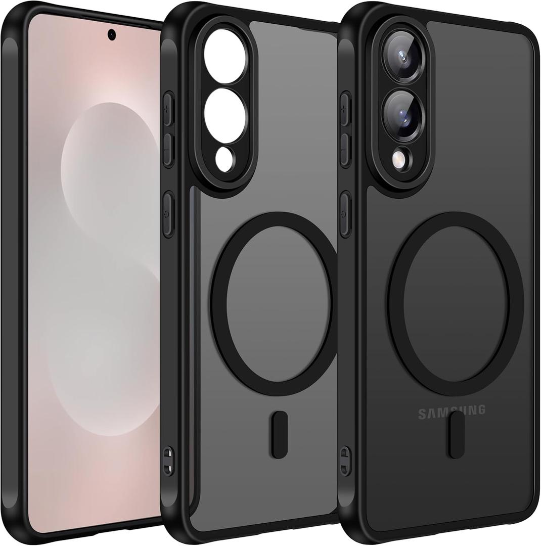 ivoler Magnetic Case for Samsung Galaxy S25 Edge 5G 6.7 [Compatible with Magsafe] [Military Grade Protection] Magnetic Charger Case for S25 Edge, Frosted Translucent Back Phone Cover- Matte Black