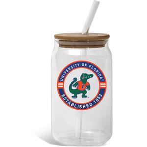 The Memory Company | Licensed NCAA 16oz Vintage Logo Glass with Bamboo Lid