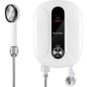 Tankless Water Heater Electric, 240v 0-6500W Tankless Hot Water Heater with Led Temperature Display for Bathroom or Kitchen,Instant Heater Electric with Overheating ProtectionHeater-White