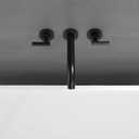 Matte Black Wall-Mount Bathtub Tub Filler, Solid Brass High-Flow Wall-Mount Tub Spout with 2 Handles, Long Spout Reach, for Filling Bathtubs