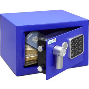 SereneLife Premium Steel Digital Safe Box - 9.1" x 6.7" x 6.7" | Secure Storage for Cash, Firearms & Jewelry | Great For Hotels, Cabinets & Home Use | Electronic & Mechanical Access | 2 Keys | Blue
