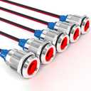 GASHER 5 PCS Energy Saving Indicator Light, LED Light 12V/24V/110V 20mA Panel Mount Light for Car Truck Boat Auto Part, Mounting Hole Size 12mm(1/2 inch) Red LED (24V)