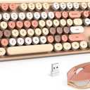 MOFII Wireless Keyboard and Mouse Combo, Milk Tea Colorful Round Key Typewriter Keyboards, 2.4G Full Size Keyboard and Cute Wireless Mice, USB Receiver Plug and Play, for Laptop, PC, Windows