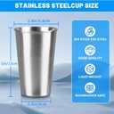 16Pack 16 oz Stainless Steel Pint Cups,Stainless Steel Cup,Pint Cup Tumblerwater Tumbler,Stackable,Reusable,BPA Free, (16)