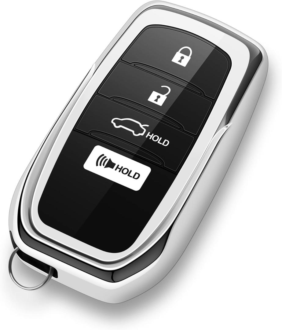 for Toyota Key Fob Cover 2025 2026 2024 2023 Car Key Case Camry Corolla Crown Signia Grand Highlander Sequoia Tundra Venza Land Cruiser 4 Buttons (Silver)