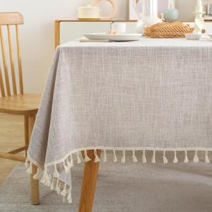 Textured Table cloth for Rectangle table, Heavy Duty Farmhouse Tablecloth Solid Cotton Linen Waterproof Wrinkle Free Burlap Table Cover for Kitchen Dining,Party, Light Brown 55''x75'',4-6 Seats