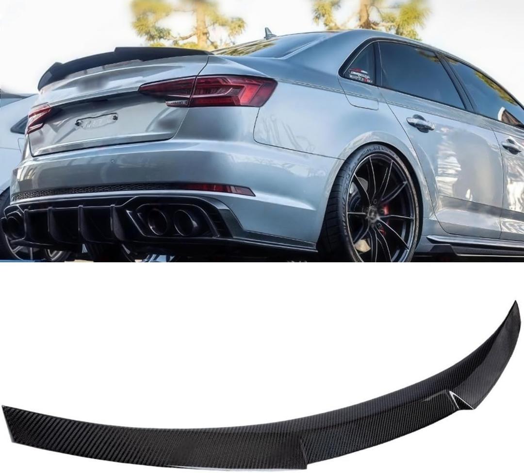 Real Carbon Fiber Rear Spoiler Compatible with 2017-2024 Audi A4 S4 B9, M4 Style Duckbill Trunk Exterior High Kick Tail Deck Lid Splitter Wing Lip