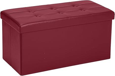 COSYLAND Ottoman Bench with Storage 30x15x15 inches White Ottoman for Room Folding Leather Footrest Footstool Rectangle Collapsible Furniture with Lid for Bedroom Living Room Burgundy