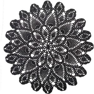 Phantomon 20 Inch Lace Doilies Table Placemats Handmade Crochet Cloth Round Coasters Knitted Doilies for Tables Sofa Cover, 100% Cotton (Black)