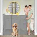 Reinforced 42 Extra Tall Pet Gate for Doorways, Extends up to 60 Wide, Extra Tall Retractable Baby Gates with Rods to Prevent Crawling Through Retractable Mesh Dog Gate Indoor Outdoor, Gray