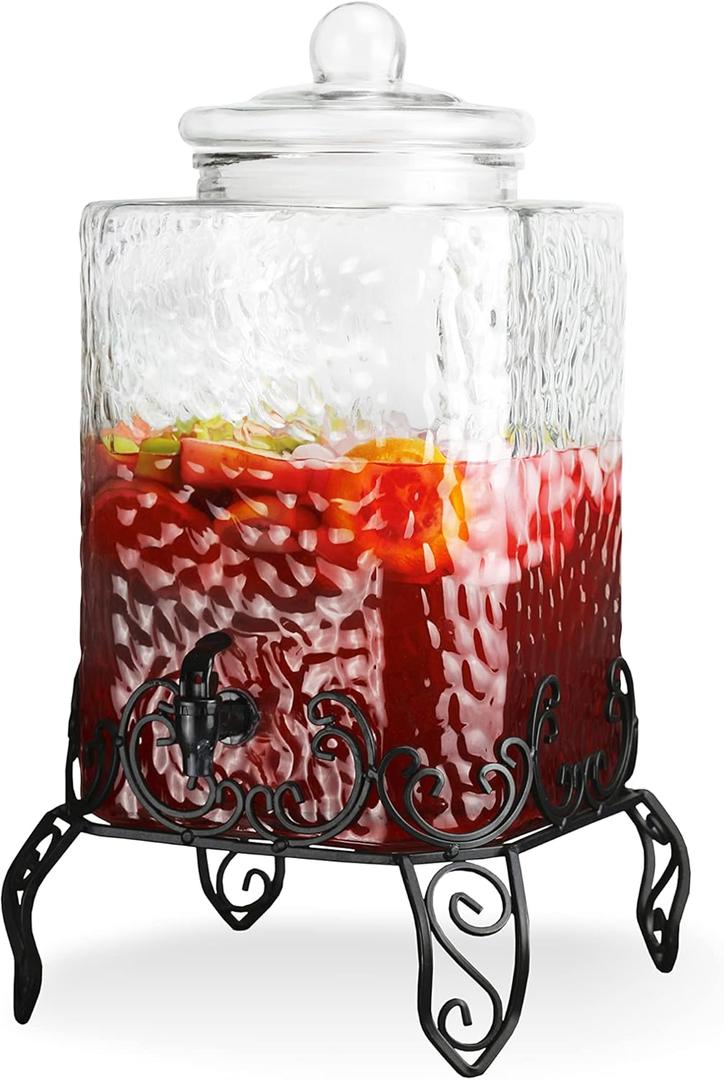 Style Setter Homestead Beverage Dispenser Cold Drink Dispenser w/ 2.5-Gallon Capacity Glass Jug, Metal Rack & Leak Proof Acrylic Spigot Great for Parties, Weddings & More
