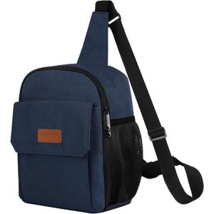 Joymee Sling Lunch Box Lunch Bag for Women Men Adult Portable Leakproof Reusable Insulated-Crossbody Lunchbox small Cooler with Shoulder Strap Side Pockets Front Pocket for Work Travel - Navy Blue