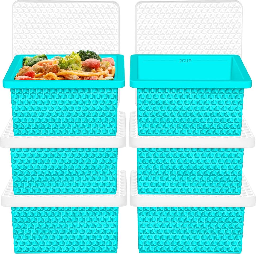 6 Pack-Silicone Freezer Tray with Lid-Stackable Soup Freezer Container Molds,2-Cup Ice Cube Trays for Perfect Portion Control,Food Storage & Meal Prep,Oven & Dishwasher Safe (Lake Blue)