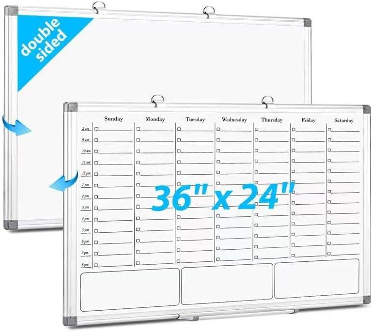 ONAVIA Weekly Calendar Dry Erase Board for Wall, Hanging 36"24" Double-Sided Magnetic Whiteboard with Hourly Slots, for Planning, Memo, to Do List, Home, Office, Work