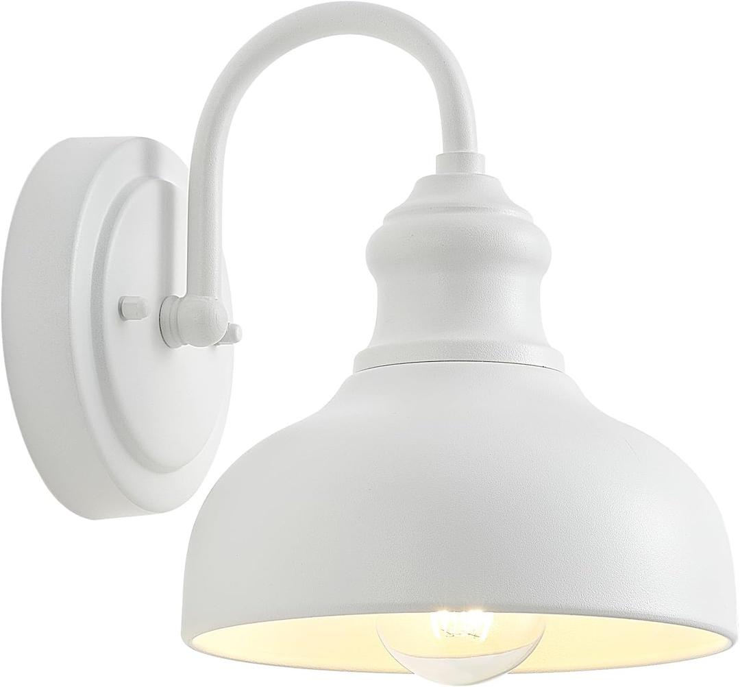 7 Inch Dome Outdoor Gooseneck Lighting Fixture, Exterior Small Porch Light Fixtures with Wall Mount, Farmhouse Style External Barn Door Wall Sconce Gooseneck Barn Lighting Wall Lamp for House (White)