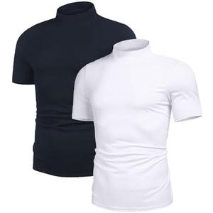 Poriff Men's Casual Mock Turtleneck Pullover Tops Short Sleeve Slim Fit T-Shirts Basic Solid Color Tees,XL