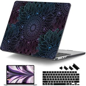 DONGKE for M4 MacBook Air 13.6 Inch Case 2025 2024 2023 2022 Model A3240 A3113 A2681 M3 M2 Chip, Plastic Hard Shell Case Cover with Touch ID for MacBook Air 13 Inch M4 - Colorful Mandala