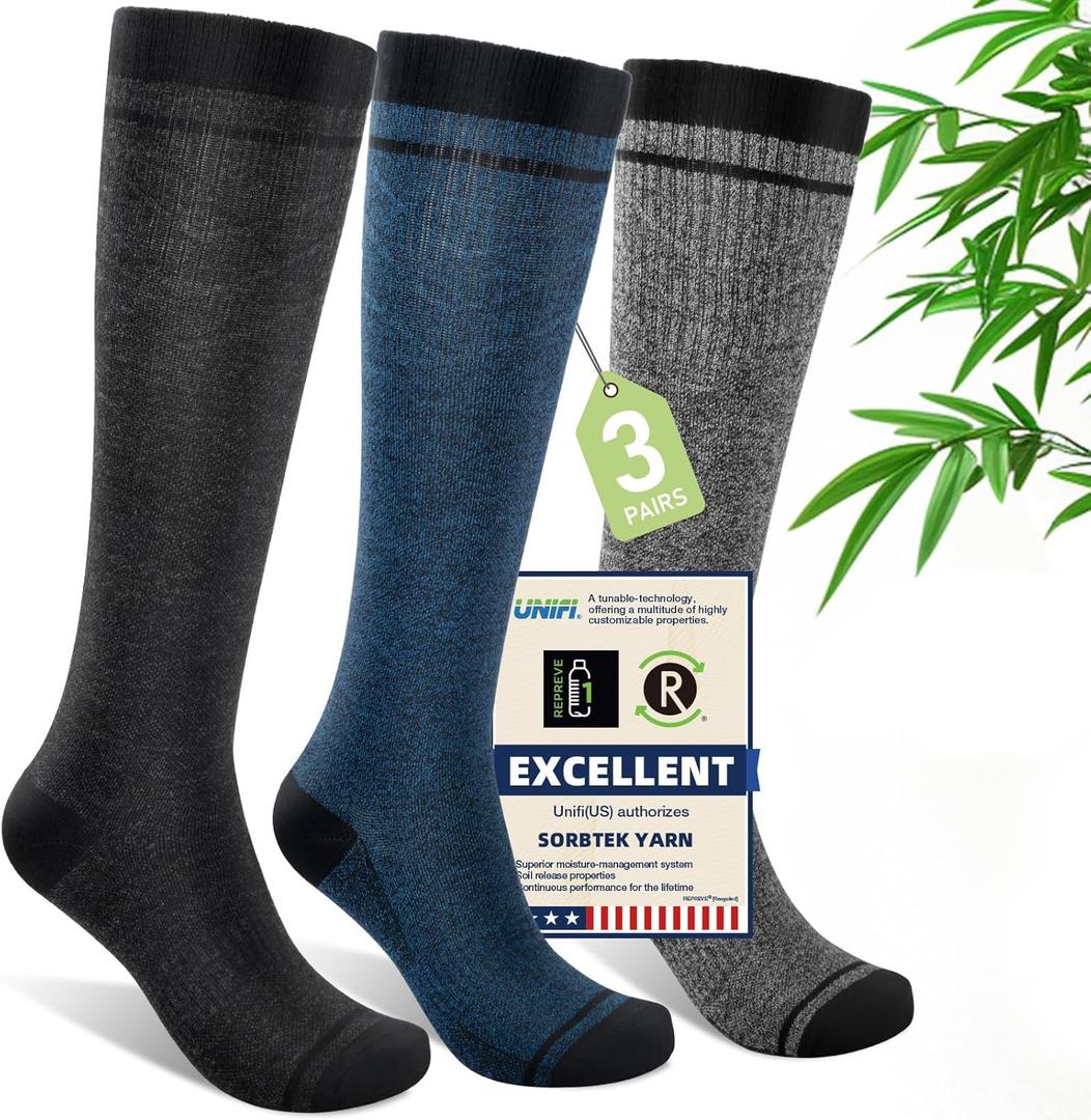 Compression Socks Women & Men, 15-20 mmHg Bamboo Viscose Knee High Soft Support for Flying Travel Daily L-XL