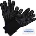 BBQ Gloves, 1472F Heat Resistant Fireproof Mitts, Silicone Non-Slip Washable Oven Kitchen Gloves for Barbecue, Grilling, Cooking, Baking, Camping, Smoker (Black)