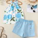 YOURUIKEY Cute Clothes for Girls Summer Outfits 2 Piece Clothing Set Light Blue Crop Top for Kids with Pockets Tween Shorts Set Size 9